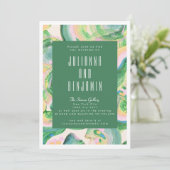 Modern Artsy Abstract Groene Waterverf Wedding Kaart (Staand voorkant)