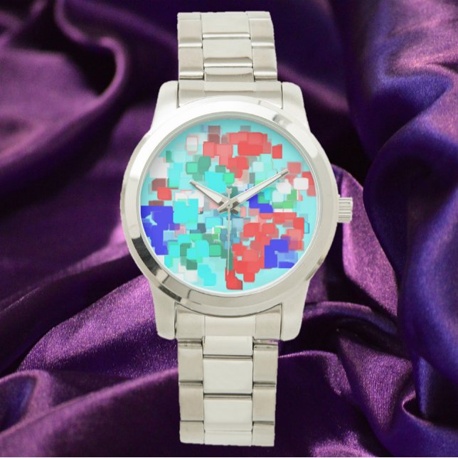 Modern Artsy Abstract Red Blue Horloge (Creator heeft geüpload)