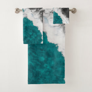 Modern Artsy Blauwgroen Blue Black Ocean Beach Wav Bad Handdoek