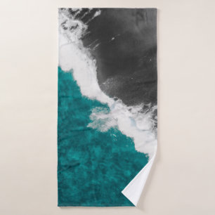 Modern Artsy Blauwgroen Blue Black Ocean Beach Wav Badhanddoek