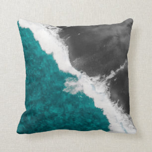 Modern Artsy Blauwgroen Blue Black Ocean Beach Wav Kussen