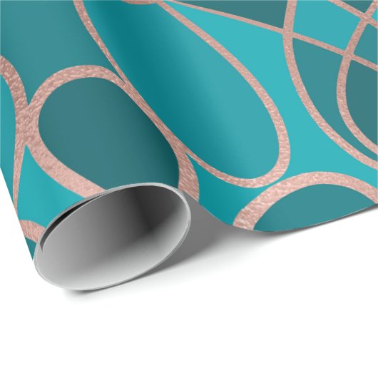 Modern Artsy Ocean Blue Roos Gold Geometrisch Cadeaupapier (Rol Hoek)