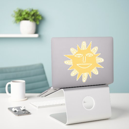Modern Artsy Sun Trendy Drawing Sticker (Laptop op bureau)