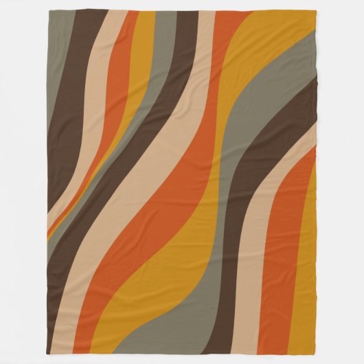 Modern Autumn Abstracte Wavy Lines in Earth Tones Fleece Deken (Voorkant)