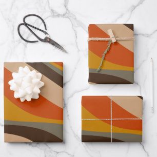 Modern Autumn Abstracte Wavy Lines in Earth Tones Inpakpapier Vel