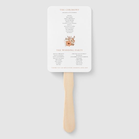 Modern Autumn Brown Cream Florals Programme Handwaaier (Achterkant)