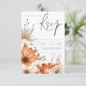 Modern Autumn Florals Terracotta Cream Script RSVP Kaartje (Staand voorkant)