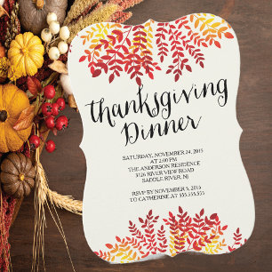Modern Autumn Leaf Thanksgiving Dinner Invitation Kaart