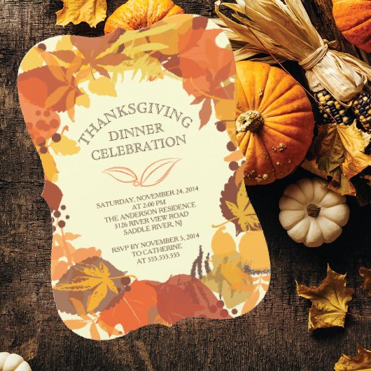 Modern Autumn Leaf Thanksgiving Dinner Invitation Kaart