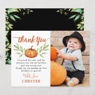 Modern Autumn Little Pumpkin Herfst Birthday Foto Bedankkaart