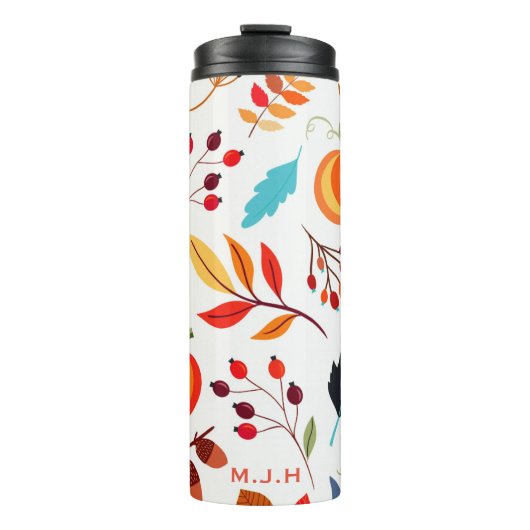 Modern Autumn Pumpkin Leaf Pattern Thermosbeker (Voorkant)