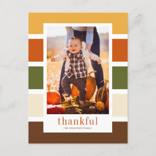 Modern Autumn Stripes Thankful Photo Thanksgiving Feestdagenkaart