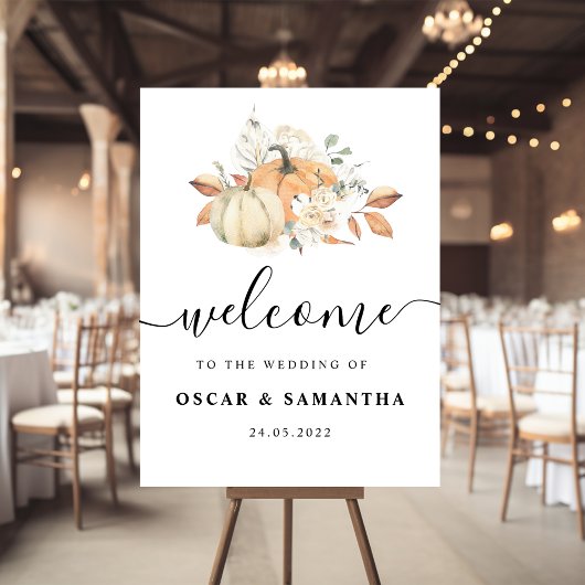 Modern Autumn Waterverf Pomkins & Flowers Poster