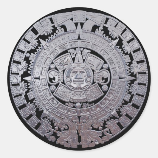 Modern Aztec Mayan Calender Ronde Sticker (Voorkant)