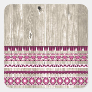 Modern Azteeks patroon op hout Vierkante Sticker
