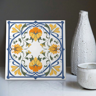 Modern Azulejo Blauw Geel Portugees Lissabon Tegeltje