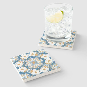 Modern Azulejo blauw geel Portugees patroon Stenen Onderzetter