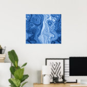 Modern Azure Blauwe Malachiet Marmeren Wervelingen Poster (Thuiskantoor)