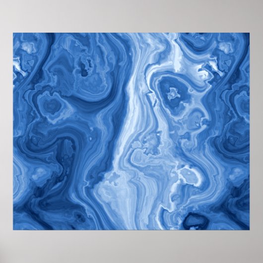 Modern Azure Blauwe Malachiet Marmeren Wervelingen Poster (Voorkant)