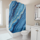 Modern Azure Blue Gold Marble Collectie Douchegordijn (In situ)