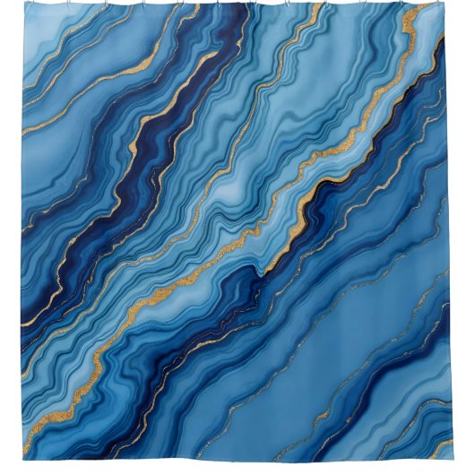 Modern Azure Blue Gold Marble Collectie Douchegordijn (Voorkant)