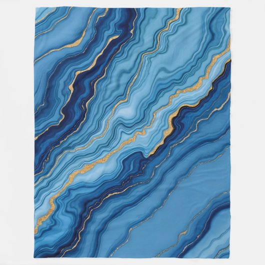 Modern Azure Blue Gold Marble Collectie Fleece Deken (Voorkant)