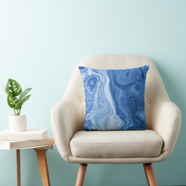 Modern Azure Blue Malachite Marble Swirls Pattern Kussen (Stoel)