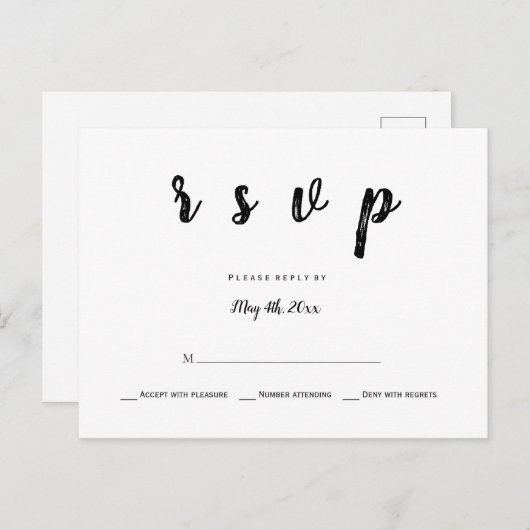 Modern b&w bruiloft rsvp briefkaarten (Voorkant / Achterkant)