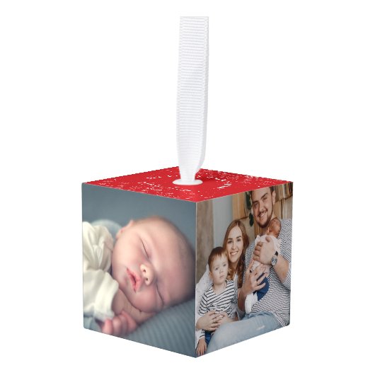 Modern Baby 4 Foto's Kerst Eerste Kerstmis Kubus Ornament (Voorkant hoekig)