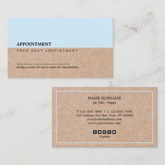 Modern Baby Blue Accent Printed Kraft Appointment Visitekaartje (Voorkant / Achterkant)