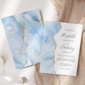 Modern Baby Blue Gold Agate Wedding Kaart