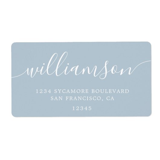 Modern Baby Blue Script Family Retouradres Etiket (Voorkant)