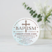 Modern Baby Boy Baptism Circle Invitation Kaart (Staand voorkant)