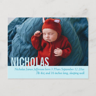 Modern baby boy foto aankondiging briefkaart