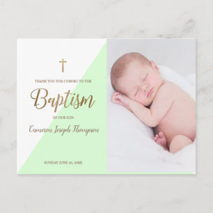 Modern Baby Boy Green Foto Baptisme Hartelijk dank Briefkaart