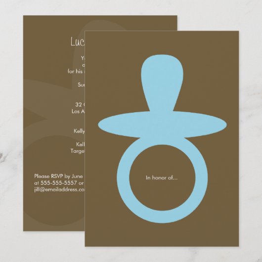 Modern Baby Boy Shower Invitation - Blauw & bruin Kaart (Voorkant / Achterkant)