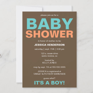 Modern Baby Boy Shower Invitation - Bruin/Blauwgro Kaart