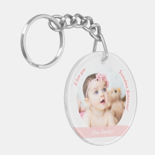Modern Baby Girl 2 Foto's Datum geboorte oma Sleutelhanger (Voorkant Links)