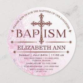 Modern Baby Girl Baptism Circle Invitation Kaart