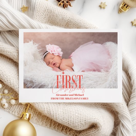 Modern Baby Meisje Eerste Kerst Custom Foto Feestdagenkaart