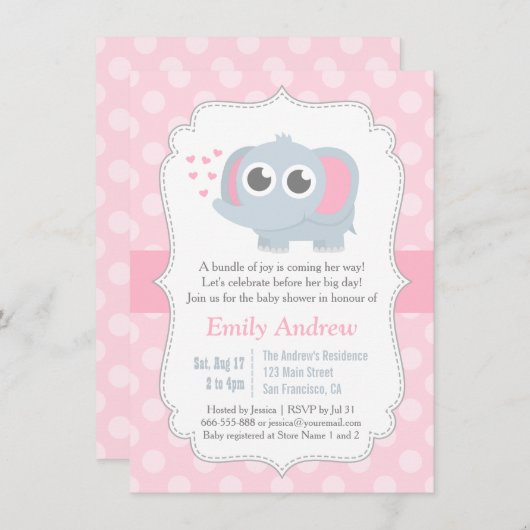 Modern Baby Olifant Polka Dots Baby shower Kaart (Voorkant / Achterkant)