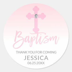 Modern Baby Roze Cross Doop Meisje Dank u Ronde Sticker