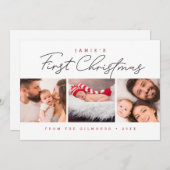 Modern Baby’s First Christmas 3 Photos Red white Feestdagenkaart (Voorkant / Achterkant)