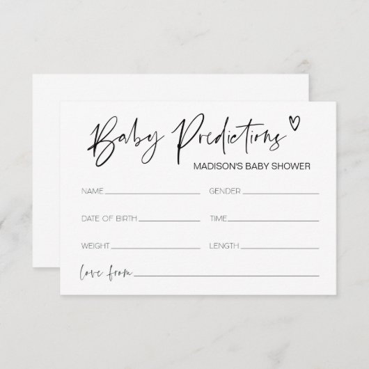 Modern Baby shower Baby voorspellingen Douche spel Informatiekaartje (Voorkant / Achterkant)