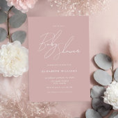 Modern Baby shower Dusty Roos Minimalist Script Kaart
