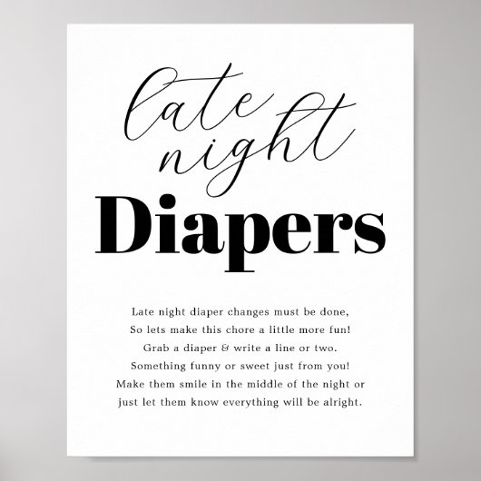 Modern Baby shower 'Late Night Diaper' Poster (Voorkant)