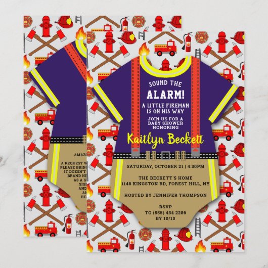 Modern Baby shower 'Little Fireman' Kaart (Voorkant / Achterkant)