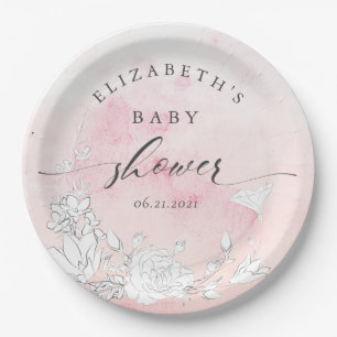 modern baby shower met blote blozen papieren bordje