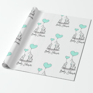 Modern BABY SHOWER Olifant MINT & Grey Gift Cadeaupapier