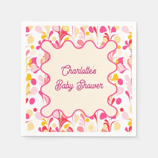 Modern Baby shower Retro Abstract Roze Wavy Servet (Voorkant)